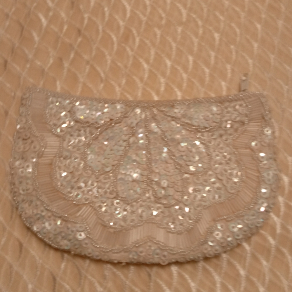 Off White Beaded Clutch